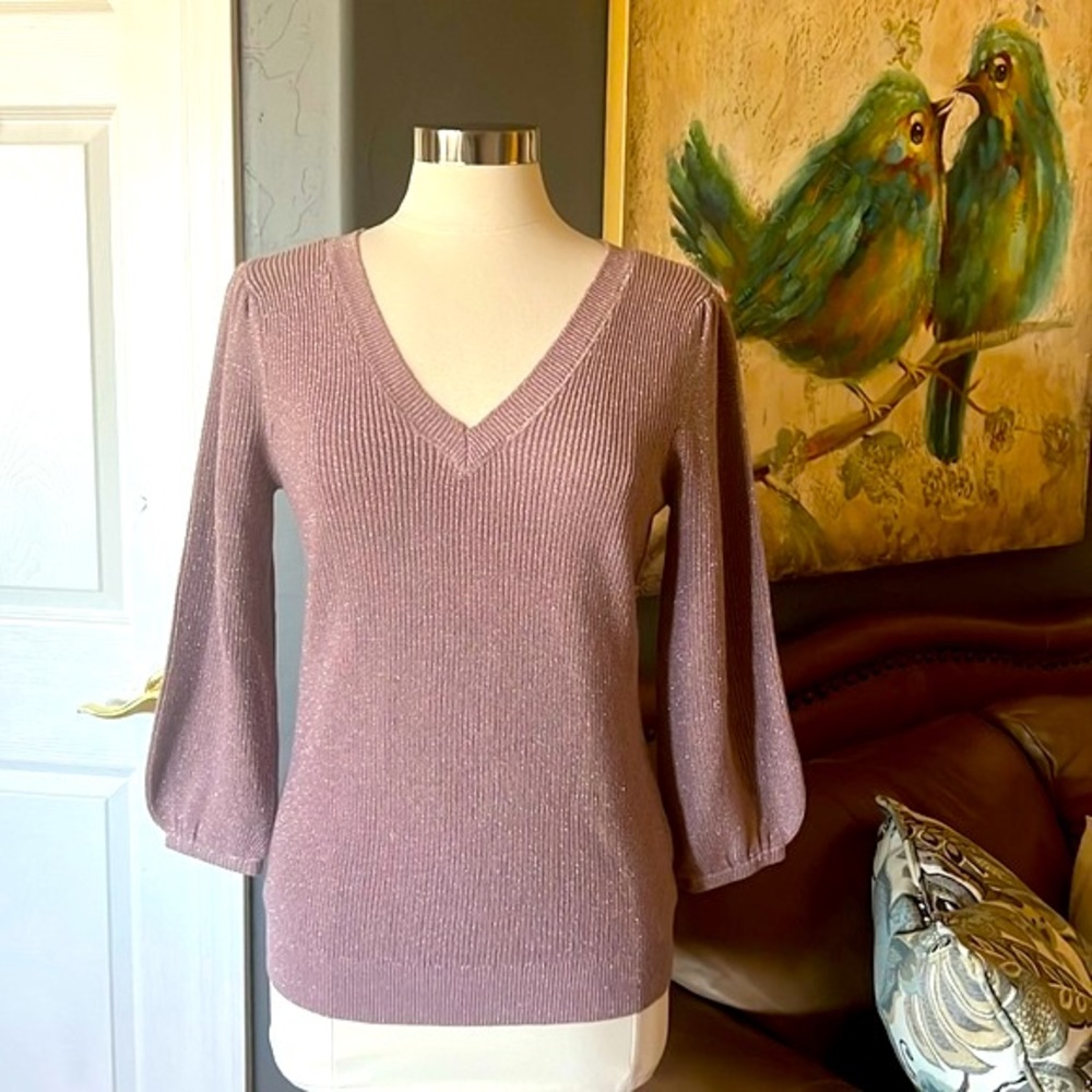 New York & Company Mauve Sparkly Balloon Sleeve Sweater